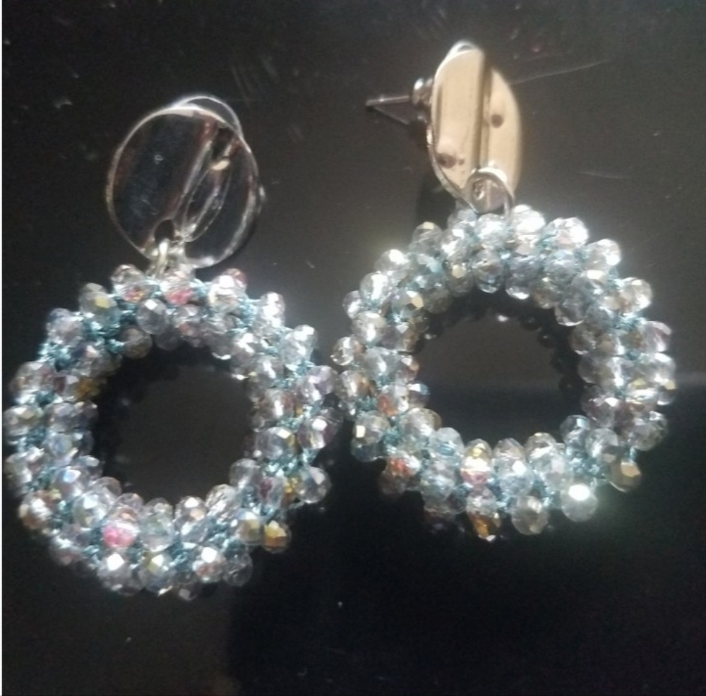 Sassy Jones Beaded Loop Earrings in Blue NEW